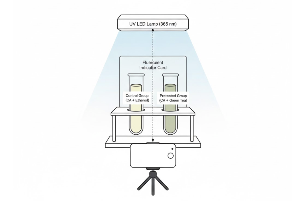 UV experiment setup with LED lamp and test tubes